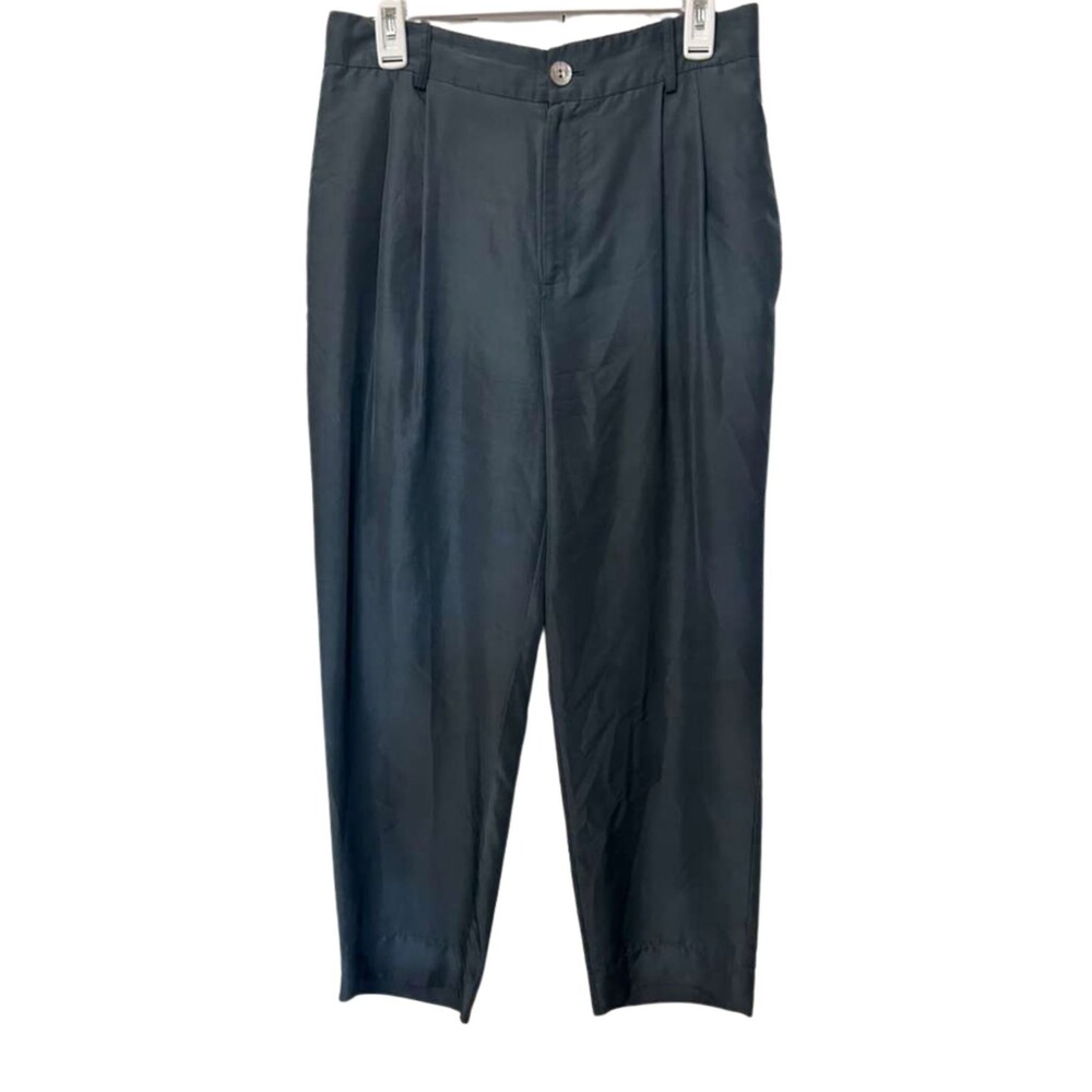 Vince Pleated Silk Crop Trousers Womens Size 10 Coastal Blue Gray Zip Fly Button